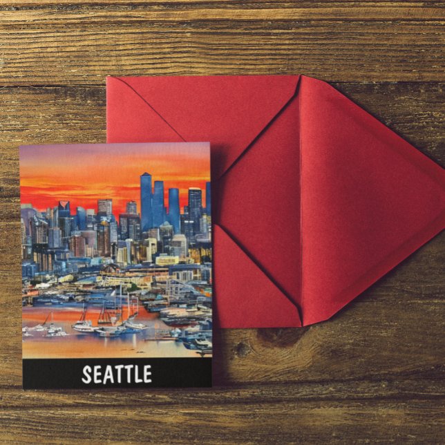 Seattle Washington City Sunset Postkarte (Seattle Sunset Skyline Postcard)