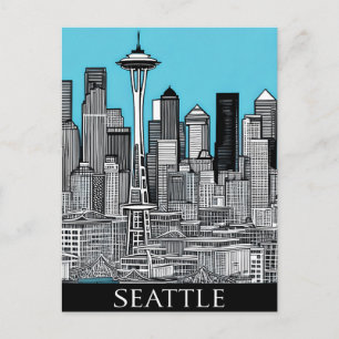 Seattle Washington Citycape in Schwarz und Weiß Postkarte