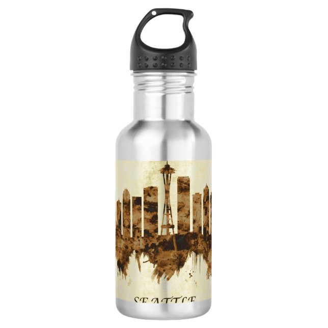 Seattle Washington Cityscape Edelstahlflasche (Vorderseite)