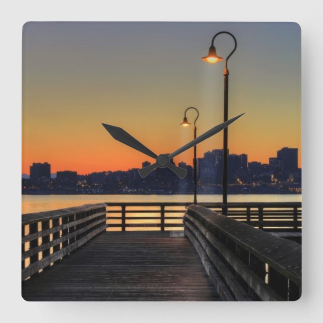 Seattle Washington Downtown Quadratische Wanduhr (Vorderseite)