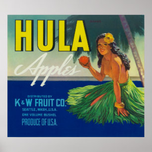 Seattle, Washington Hula Apple Label Poster