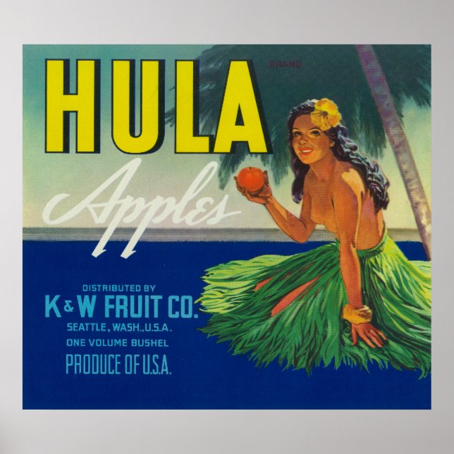Seattle, Washington Hula Apple Label Poster (Vorne)