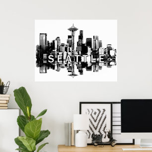 Seattle, Washington in Schwarz und Weiß Poster