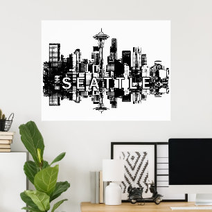 Seattle, Washington in Schwarz und Weiß Poster