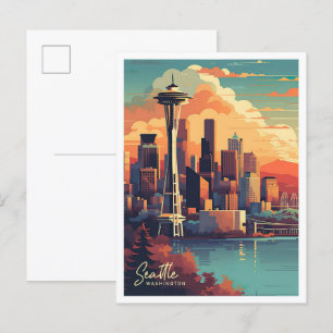 Seattle Washington Kunst Vintage Reiseillustration Postkarte