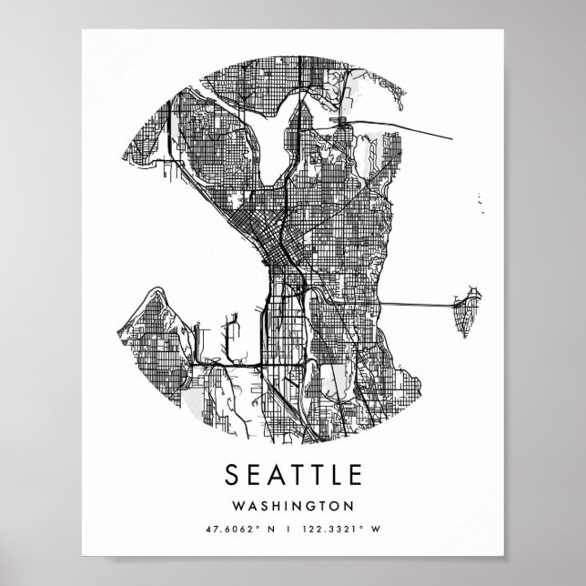 Seattle Washington Minimal Modern Circle Street Ma Poster (Vorne)