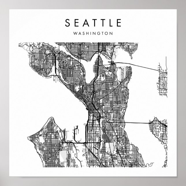 Seattle Washington Minimal Modern Street Map Poster (Vorne)