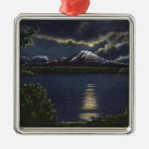 Seattle, Washington - Moonlit Ansicht von Mt. Ornament Aus Metall