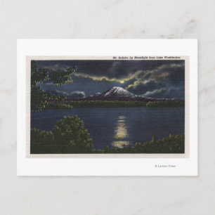 Seattle, Washington - Moonlit View of Mt. Postkarte