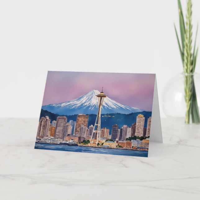 Seattle Washington Mount Rainier Aquarell Karte (Vorderseite)