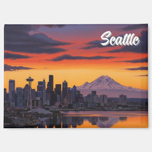 Seattle Washington Mt Rainier Sunset Magnet (Vorderseite)
