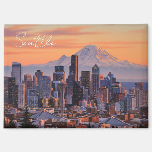 Seattle Washington Mt Rainier Sunset Magnet