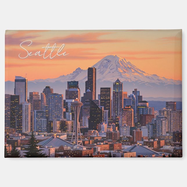 Seattle Washington Mt Rainier Sunset Magnet (Vorderseite)