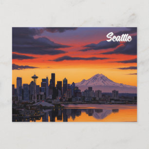 Seattle Washington Mt Rainier Sunset Postkarte