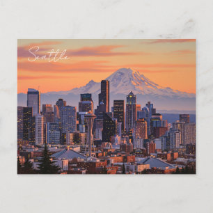 Seattle Washington Mt Rainier Sunset Postkarte