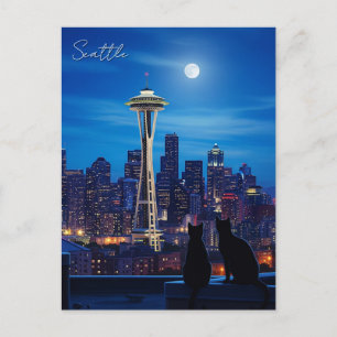 Seattle Washington Night Postkarte