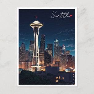 Seattle Washington Night Postkarte