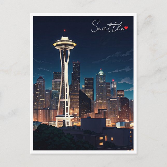 Seattle Washington Night Postkarte (Vorderseite)