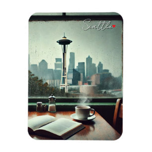 Seattle Washington Rain Liebe Coffee Magnet