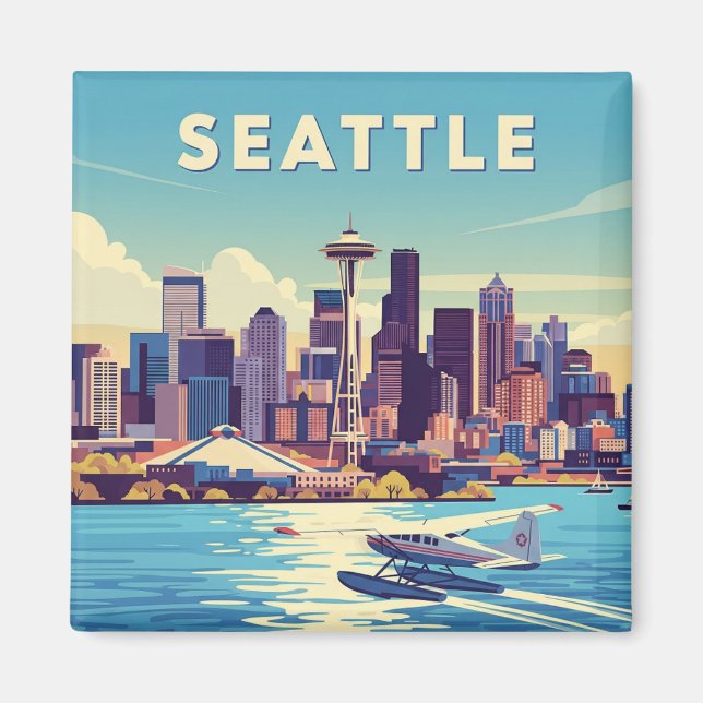 Seattle Washington Retro Seaplane Magnet (Vorne)