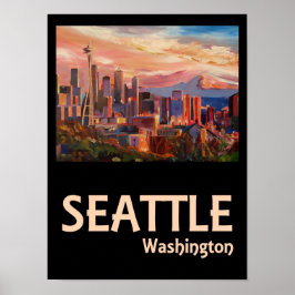 Seattle Washington Retro Travel Poster
