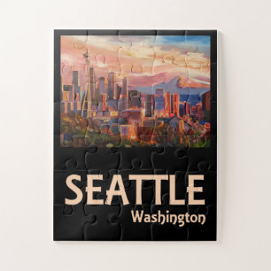 Seattle Washington Retro Travel Poster Puzzle