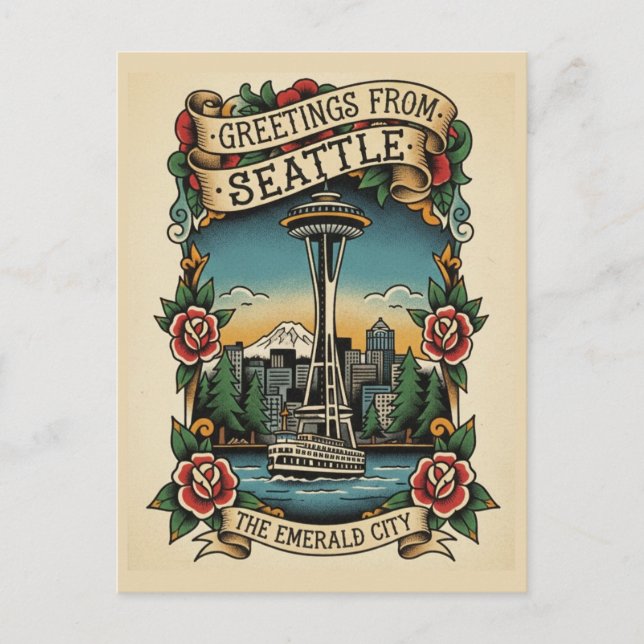 Seattle Washington Retro Vintage Postkarte (Vorderseite)