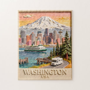 Seattle Washington Roadtrip Texturierte Stadt-Silh Puzzle