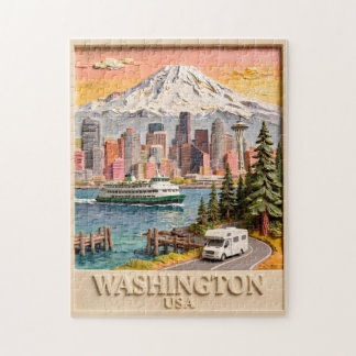 Seattle Washington Roadtrip Texturierte Stadt-Silh Puzzle