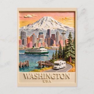 Seattle Washington Roadtrip Texturierte Stadtsilho Postkarte
