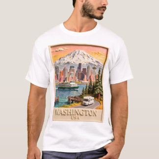 Seattle Washington Roadtrip Texturierte Stadtsilho T-Shirt