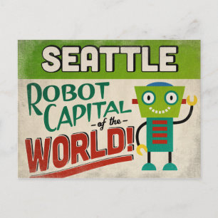 Seattle Washington Robot - Funny Vintag Postkarte