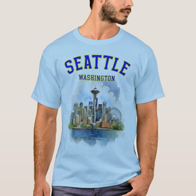 Seattle Washington: Seatle Skyline & Space Needle T-Shirt (Vorderseite)