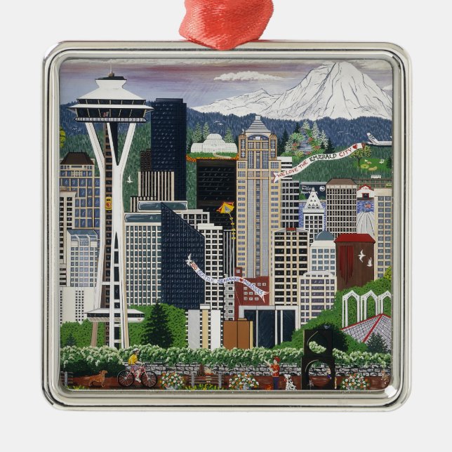 Seattle Washington Silbernes Ornament (Vorne)