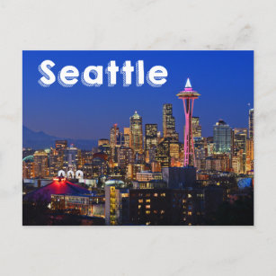 Seattle, Washington Skyline At Night USA Postkarte