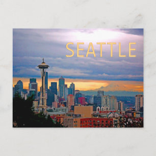 Seattle Washington Skyline bei Sunset TEXT SEATTLE Postkarte