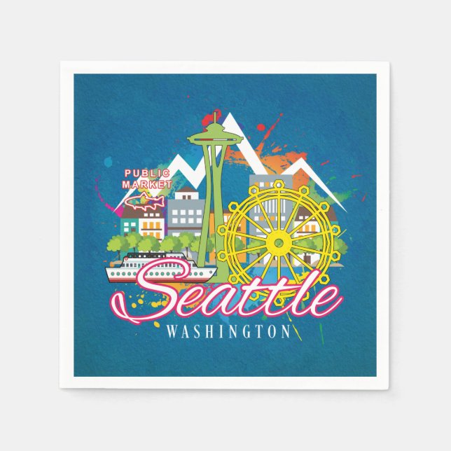 SEATTLE WASHINGTON SKYLINE CITYSCAPE DECOUPAGE SERVIETTE (Vorderseite)
