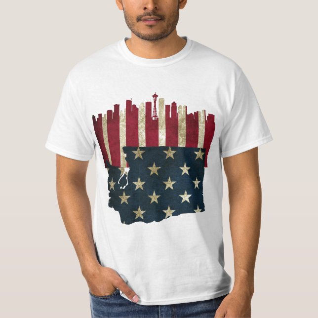 Seattle, Washington Skyline-Flaggen-Shirt T-Shirt (Vorderseite)