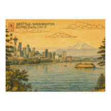 Seattle Washington Skyline im japanischen Ukiyo-e-