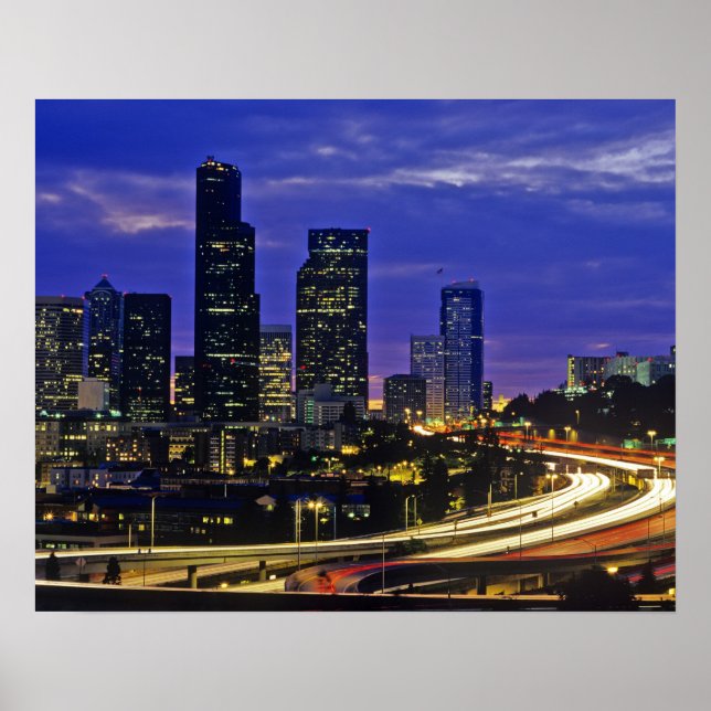 Seattle, Washington Skyline in der Nacht Poster (Vorne)