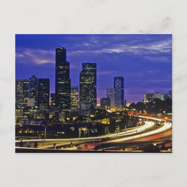 Seattle, Washington Skyline in der Nacht Postkarte (Vorderseite)
