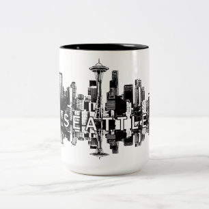 Seattle, Washington Skyline in schwarzer Tinte Zweifarbige Tasse