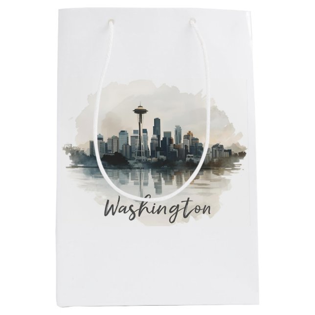 Seattle, Washington Skyline Mittlere Geschenktüte (Vorderseite)