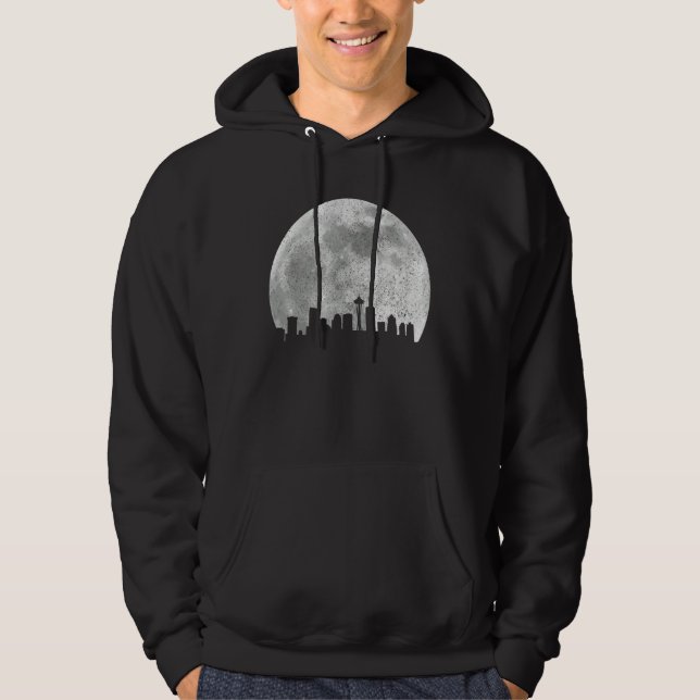 Seattle Washington Skyline Moon Pride Vintager Pla Hoodie (Vorderseite)