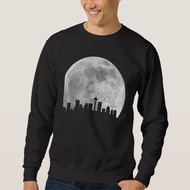 Seattle Washington Skyline Moon Pride Vintager Pla Sweatshirt (Vorderseite)
