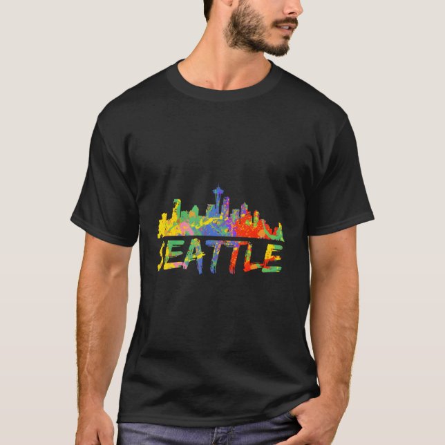 Seattle Washington Skyline Paint Splash T-Shirt (Vorderseite)