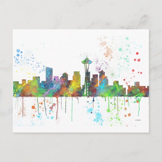 SEATTLE WASHINGTON SKYLINE POSTKARTE (Vorderseite)