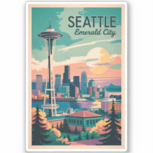 Seattle Washington Skyline Reisen Art Vintag Aufkleber