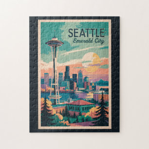 Seattle Washington Skyline Reisen Art Vintag Puzzle