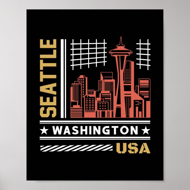Seattle Washington Skyline Retro Urban Design Poster (Vorne)